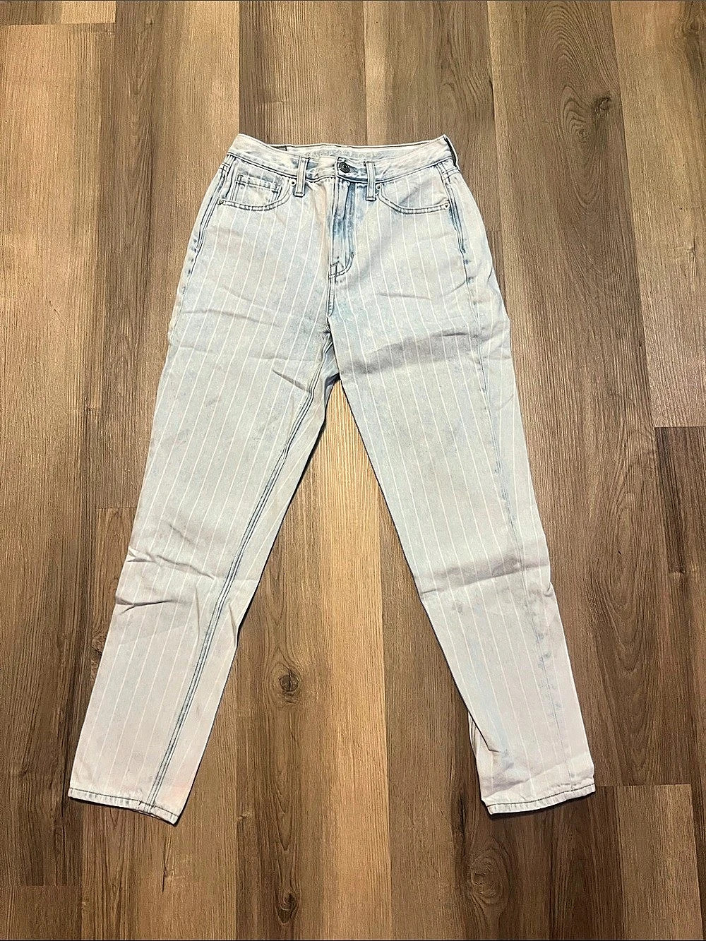 American Eagle AE Mom Jean Striped Skinny Jeans in Blue Waist 2